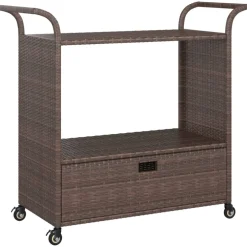 vidaXL Serveerwagen met lade 100x45x97 cm poly rattan bruin