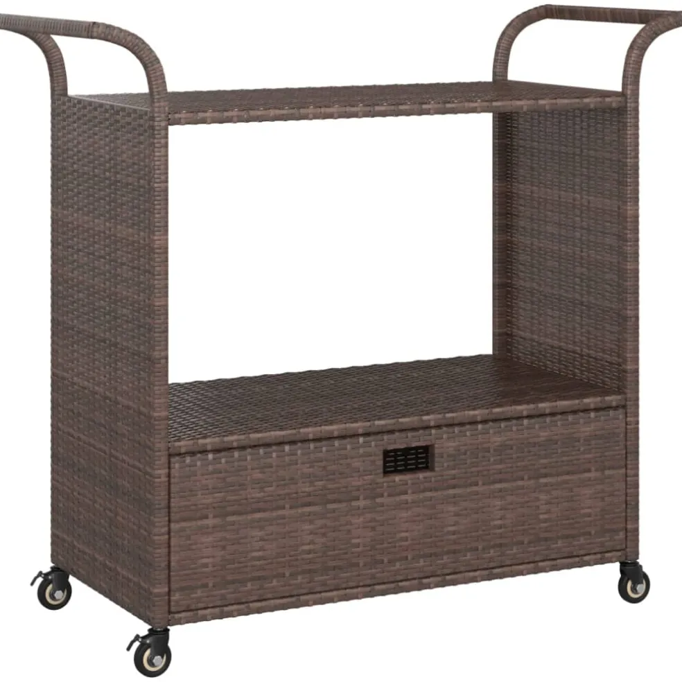 vidaXL Serveerwagen met lade 100x45x97 cm poly rattan bruin