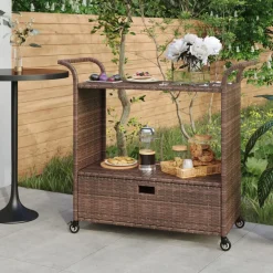 vidaXL Serveerwagen met lade 100x45x97 cm poly rattan bruin