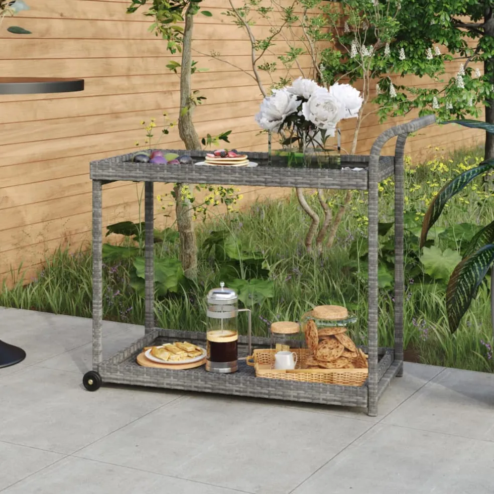 vidaXL Serveerwagen 100x45x83 cm poly rattan grijs