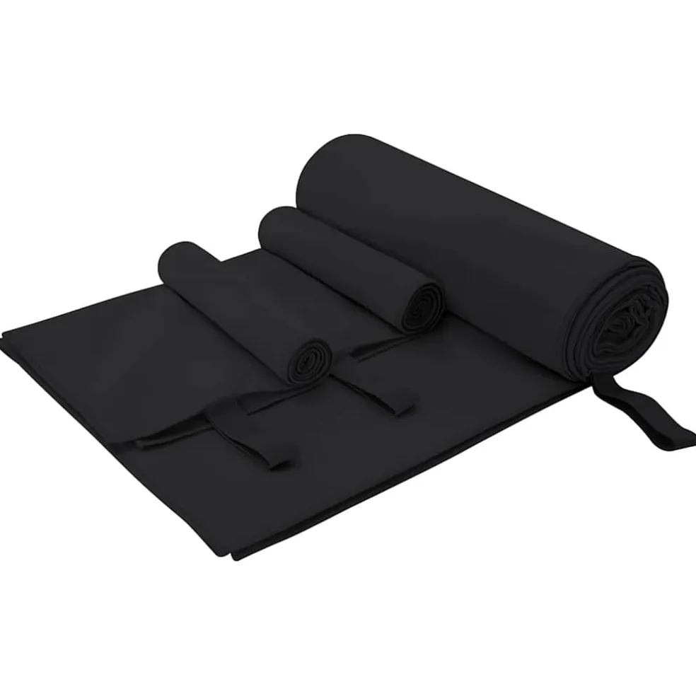 vidaXL Set van Sporthanddoeken 3 st Zwart 210 x 100 cm