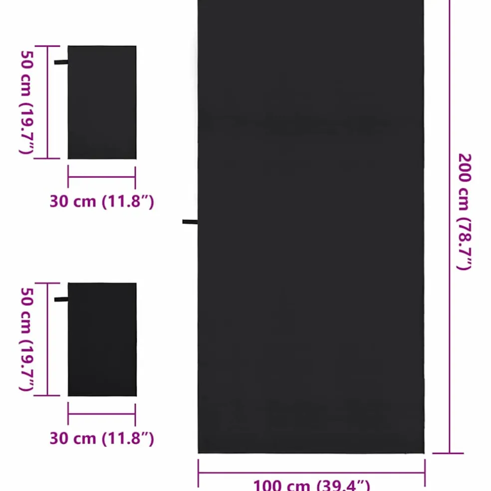 vidaXL Set van Sporthanddoeken 3 st Zwart 210 x 100 cm
