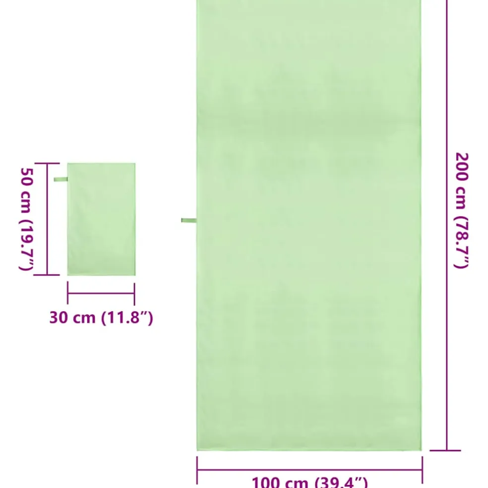 vidaXL Set van Sporthanddoeken 2 st Groen 50 x 30 cm, 200 x 100 cm