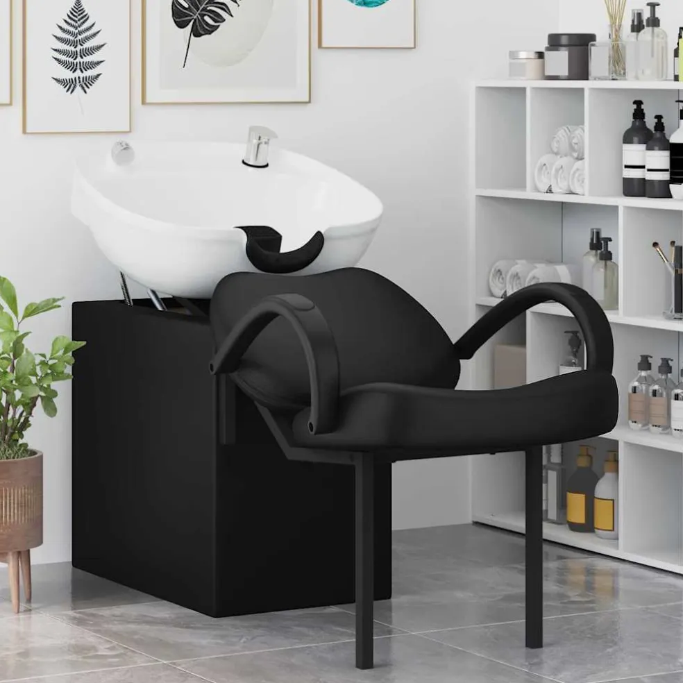 vidaXL Shampoo Stoel Zwart en Wit 136 x 60 x 92 cm Kunststof