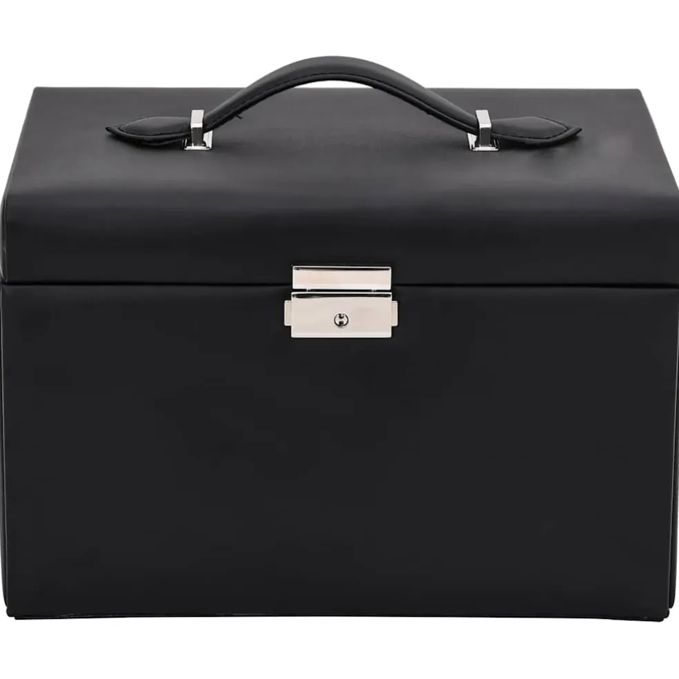 vidaXL Sieradendoosje 3-laags spiegel afsluitbaar 26x18x17,5 cm zwart