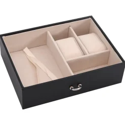 vidaXL Sieradendoosje 3-laags spiegel afsluitbaar 26x18x17,5 cm zwart