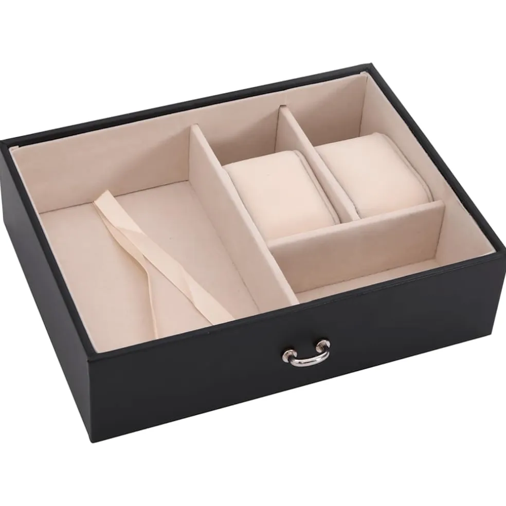 vidaXL Sieradendoosje 3-laags spiegel afsluitbaar 26x18x17,5 cm zwart