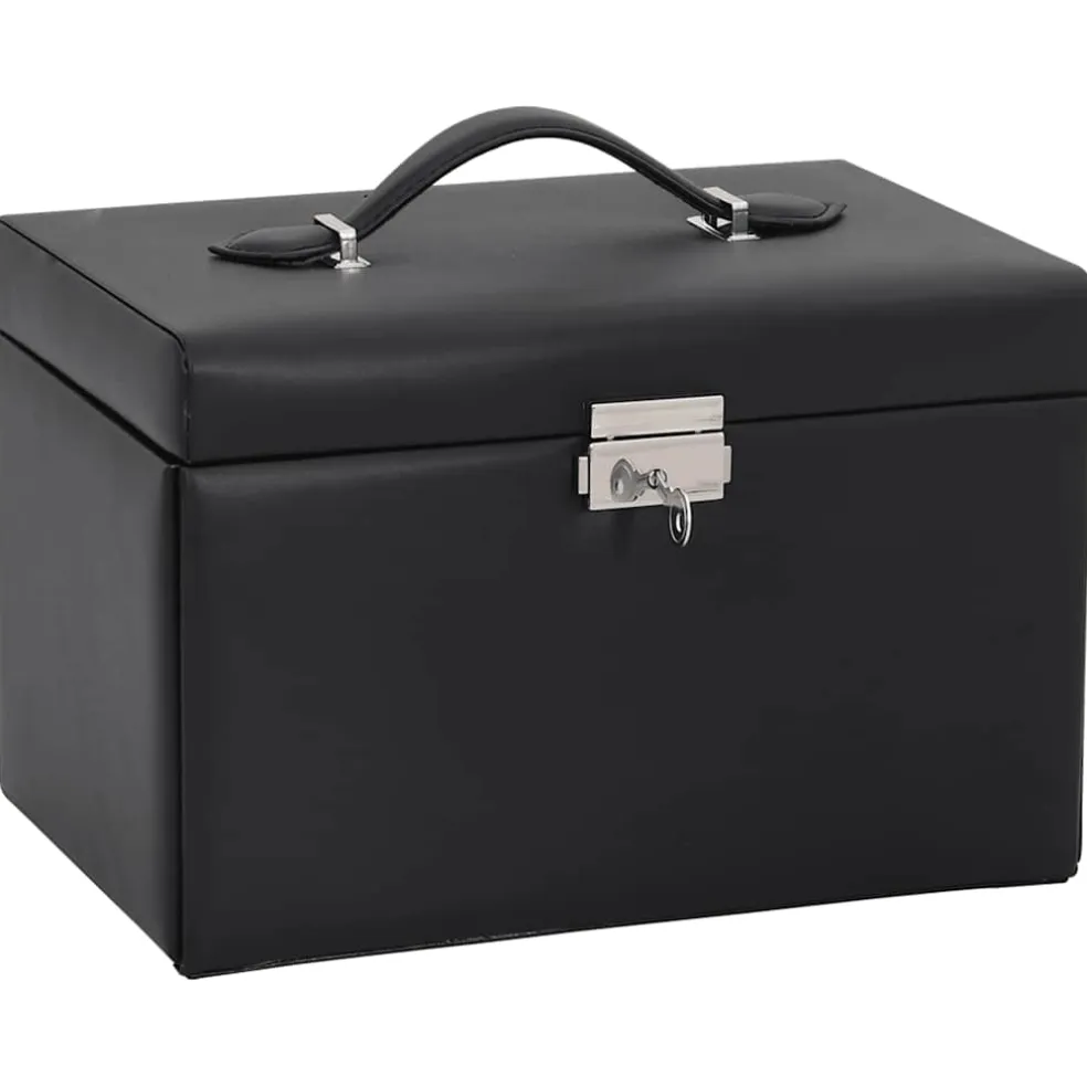 vidaXL Sieradendoosje 3-laags spiegel afsluitbaar 26x18x17,5 cm zwart