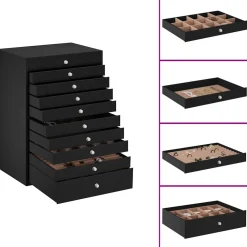 vidaXL Sieradendoos 10-laags met horlogehouders zwart 29x20,5x40,5 cm