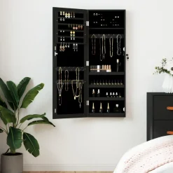 vidaXL Sieradenkast met spiegel wandgemonteerd 37,5x10x106 cm zwart
