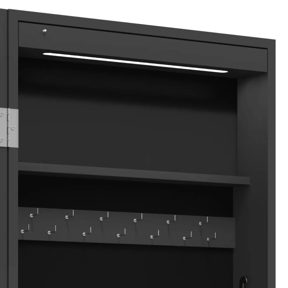 vidaXL Sieradenkast met spiegel en LED wandgemonteerd zwart
