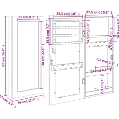 vidaXL Sieradenkast met spiegel wandgemonteerd 30x8,5x67 cm zwart