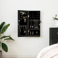 vidaXL Sieradenkast met spiegel wandgemonteerd 30x8,5x67 cm zwart