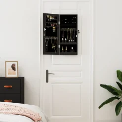 vidaXL Sieradenkast met spiegel wandgemonteerd 30x8,5x67 cm zwart