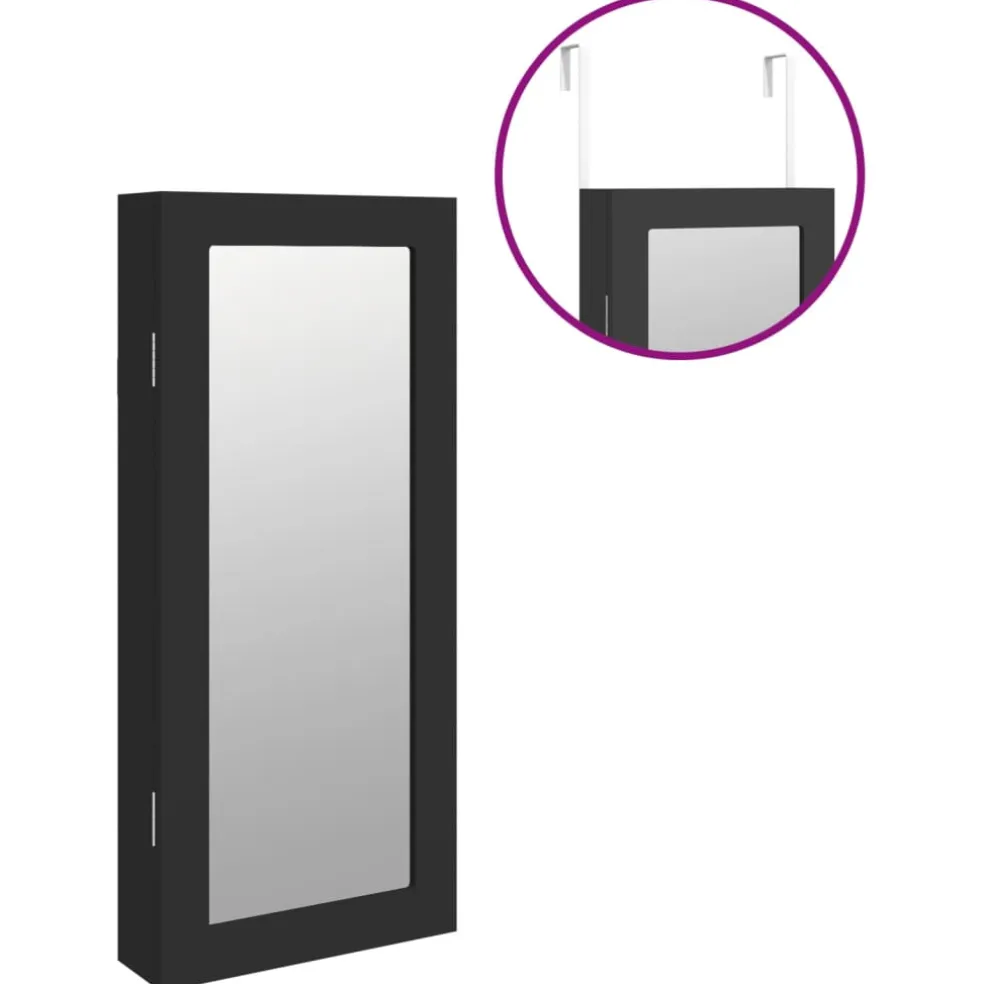 vidaXL Sieradenkast met spiegel wandgemonteerd 30x8,5x67 cm zwart