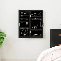 vidaXL Sieradenkast met spiegel en LED wandgemonteerd zwart
