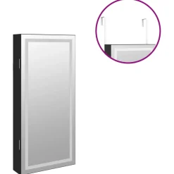 vidaXL Sieradenkast met spiegel en LED wandgemonteerd zwart