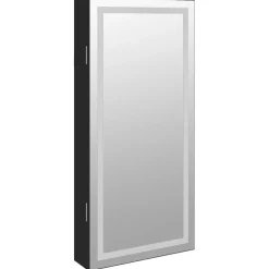 vidaXL Sieradenkast met spiegel en LED wandgemonteerd zwart