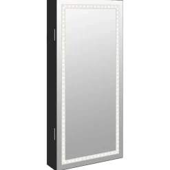 vidaXL Sieradenkast met spiegel en LED wandgemonteerd zwart