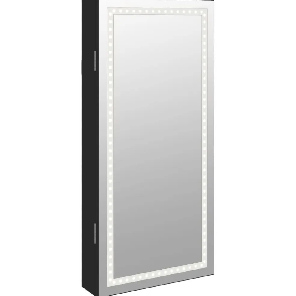 vidaXL Sieradenkast met spiegel en LED wandgemonteerd zwart