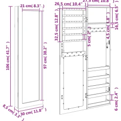 vidaXL Sieradenkast met spiegel wandgemonteerd 30x8,5x106 cm wit