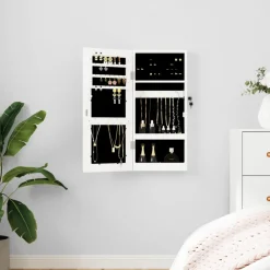 vidaXL Sieradenkast met spiegel en LED wandgemonteerd zwart