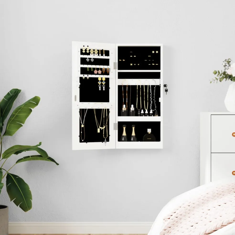 vidaXL Sieradenkast met spiegel en LED wandgemonteerd zwart