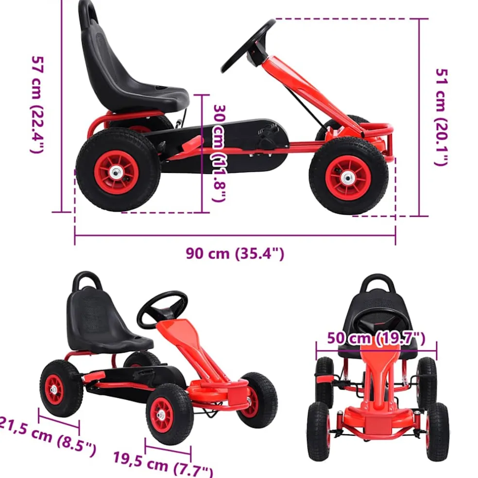 vidaXL Skelter met pedalen en pneumatische banden rood