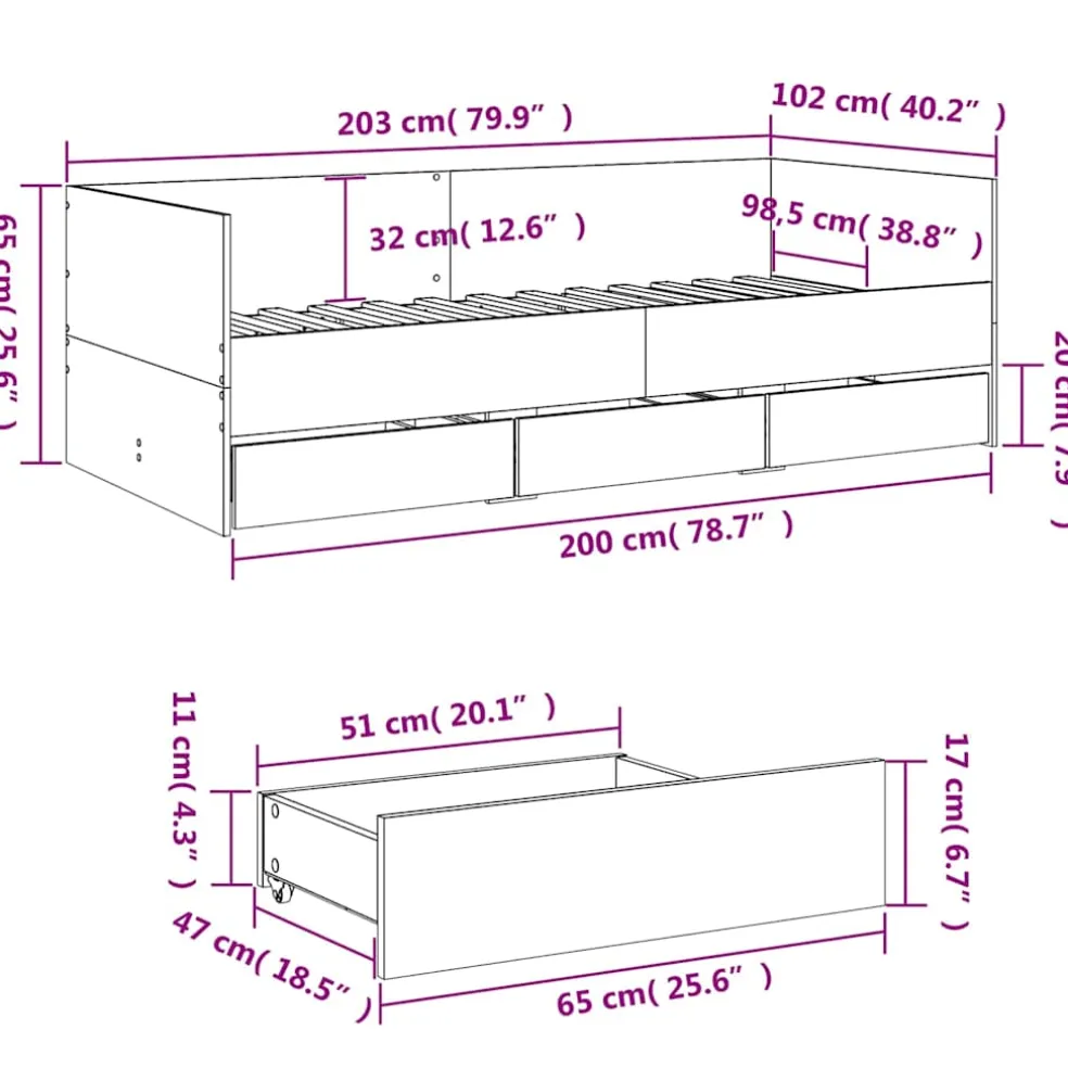 vidaXL Slaapbank met lades zonder matras 100x200 cm wit