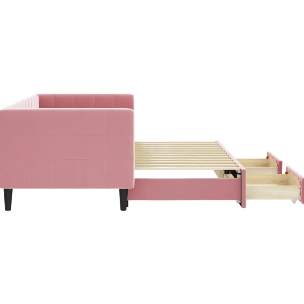vidaXL Slaapbank met onderschuifbed en lades 80x200 cm fluweel roze