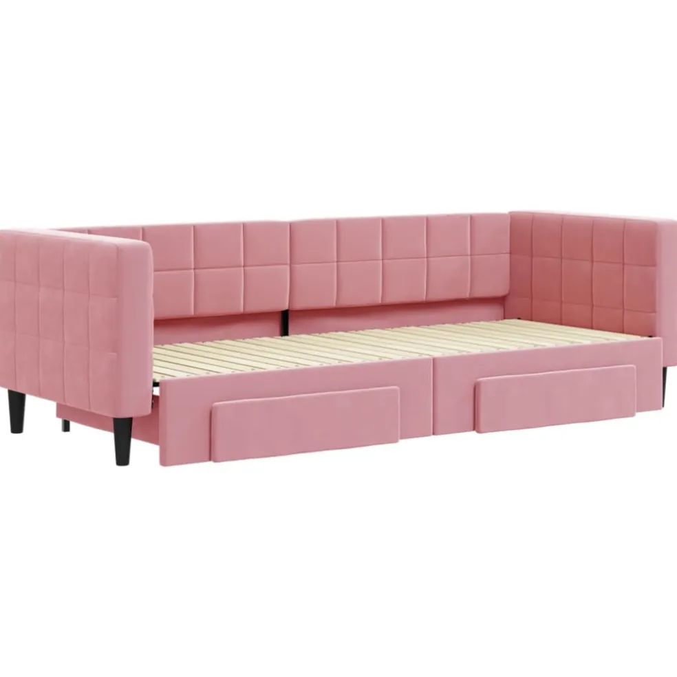 vidaXL Slaapbank met onderschuifbed en lades 80x200 cm fluweel roze