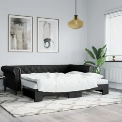 vidaXL Slaapbank met onderschuifbed 90x200 cm kunstleer zwart