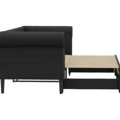 vidaXL Slaapbank met onderschuifbed 90x200 cm kunstleer zwart