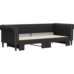vidaXL Slaapbank met onderschuifbed 90x200 cm kunstleer zwart