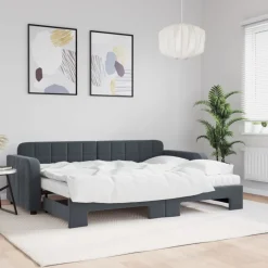 vidaXL Slaapbank onderschuifbed matrassen 80x200cm fluweel donkergrijs