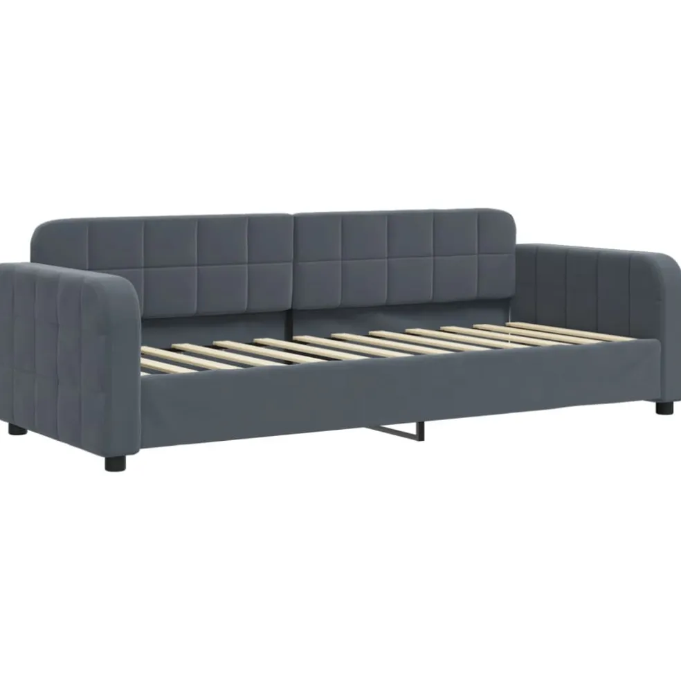 vidaXL Slaapbank onderschuifbed matrassen 80x200cm fluweel donkergrijs