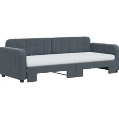 vidaXL Slaapbank onderschuifbed matrassen 80x200cm fluweel donkergrijs