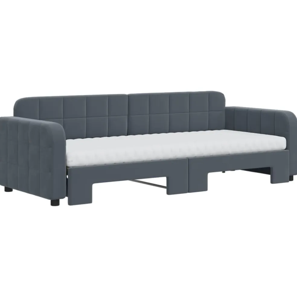 vidaXL Slaapbank onderschuifbed matrassen 80x200cm fluweel donkergrijs