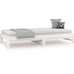 vidaXL Slaapbank uitschuifbaar massief grenenhout wit 2x(90x200) cm