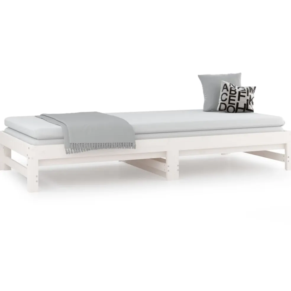 vidaXL Slaapbank uitschuifbaar massief grenenhout wit 2x(90x200) cm