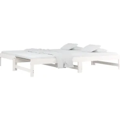 vidaXL Slaapbank uitschuifbaar massief grenenhout wit 2x(90x200) cm