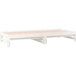 vidaXL Slaapbank uitschuifbaar massief grenenhout wit 2x(90x200) cm
