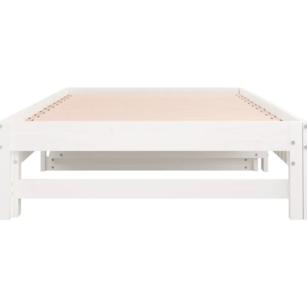 vidaXL Slaapbank uitschuifbaar massief grenenhout wit 2x(90x200) cm
