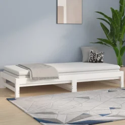 vidaXL Slaapbank uitschuifbaar massief grenenhout wit 2x(90x200) cm