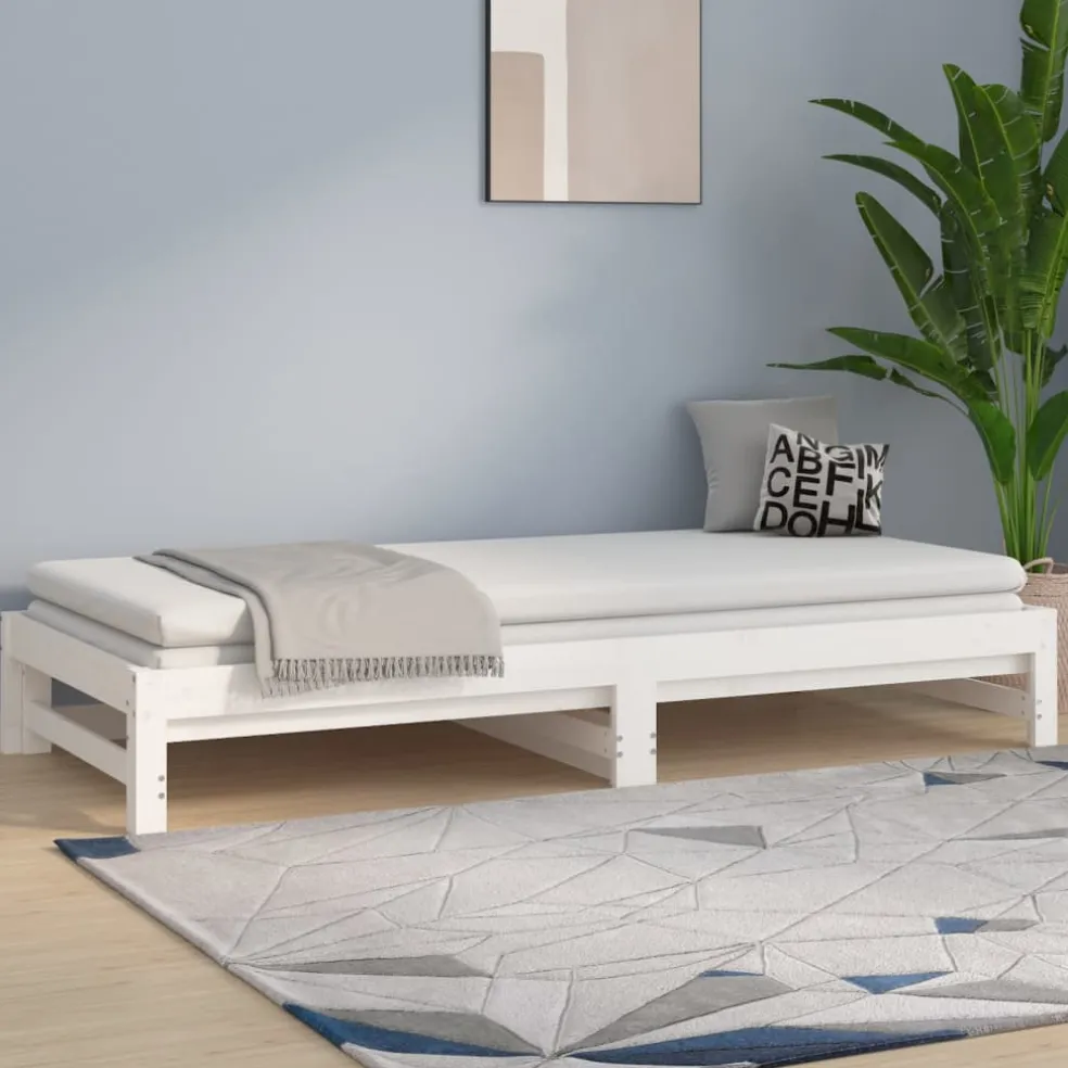 vidaXL Slaapbank uitschuifbaar massief grenenhout wit 2x(90x200) cm