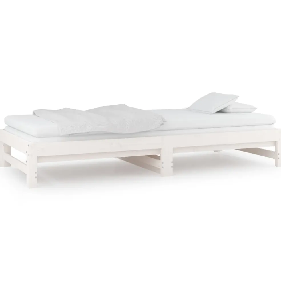 vidaXL Slaapbank uitschuifbaar massief grenenhout wit 2x(90x200) cm
