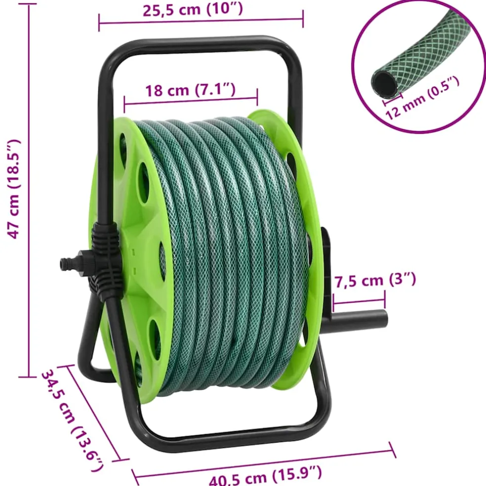 vidaXL Slanghaspel met slangkoppelset 0,5" 20 m vrijstaand PVC groen