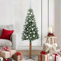 vidaXL Slanke Kerstboom Groen 150 cm PVC en massief dennenhout