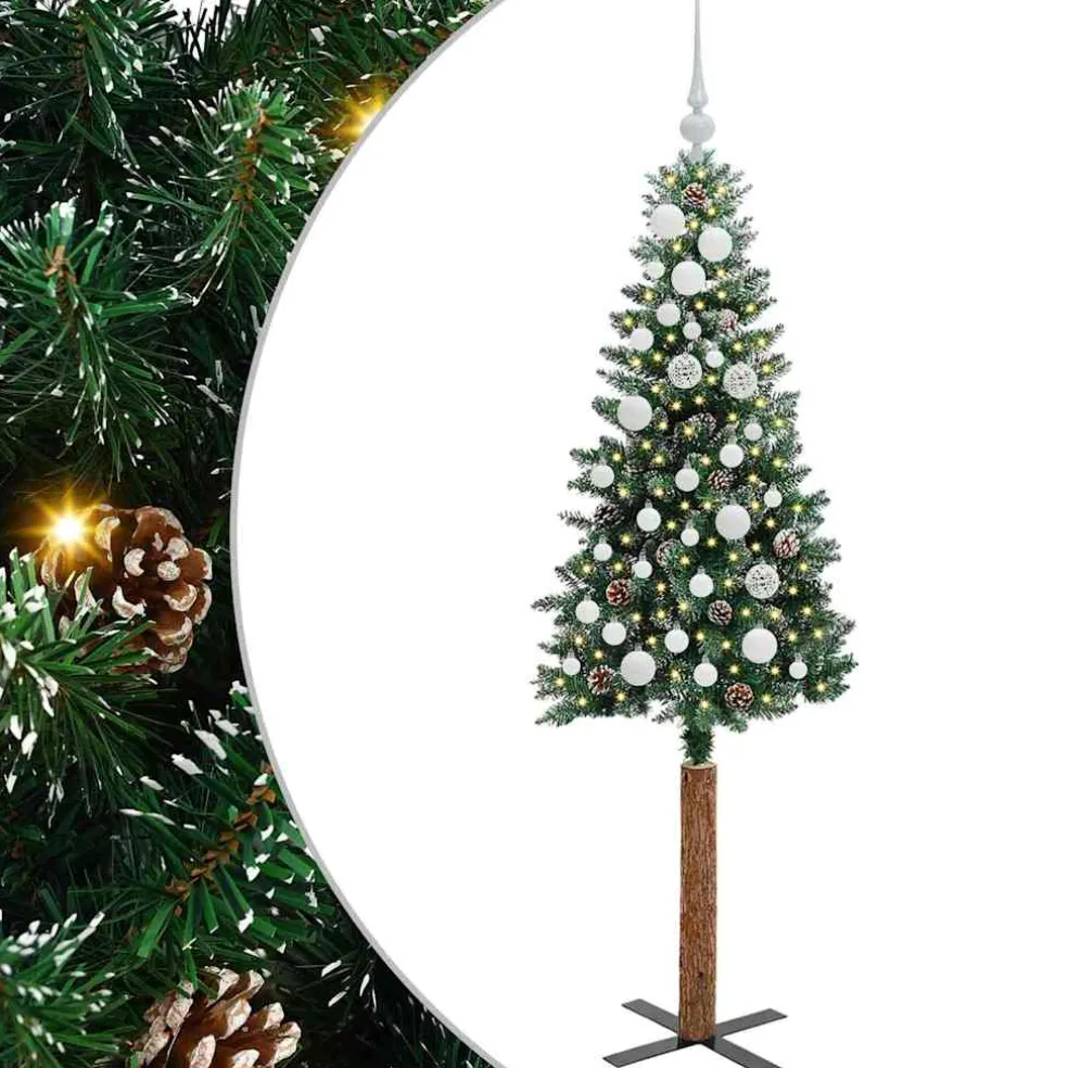 vidaXL Slanke Kerstboom Groen 150 cm PVC en massief dennenhout
