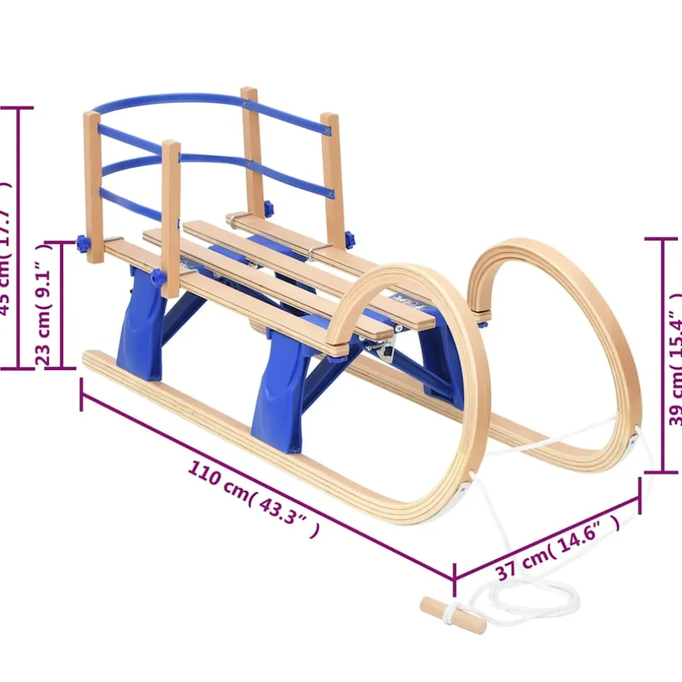 vidaXL Slee met rugleuning inklapbaar 110 cm multiplex